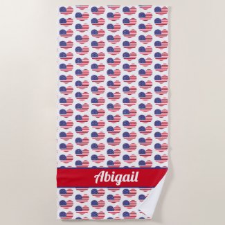 Heart Shaped US Flag / Personalized Beach Towel