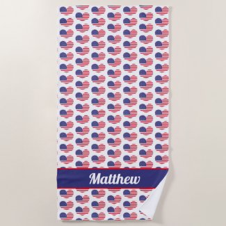 Heart Shaped US Flag / Personalized Beach Towel