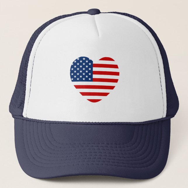 Heart shaped USA US flag Trucker Hat (Front)