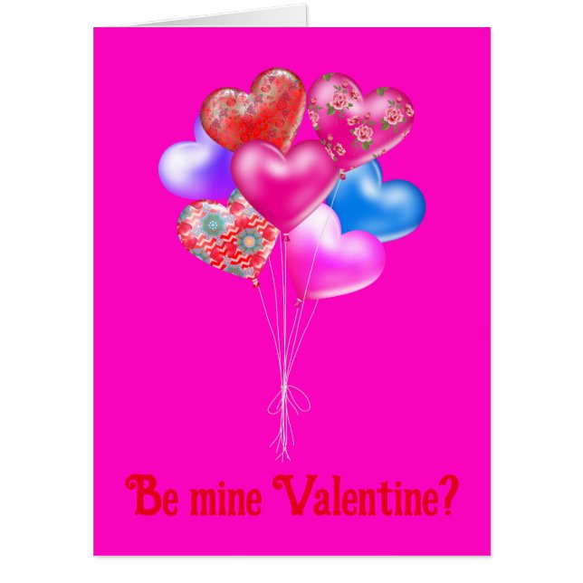 Heart Shaped Valentine Balloons Be Mine Card (Front)