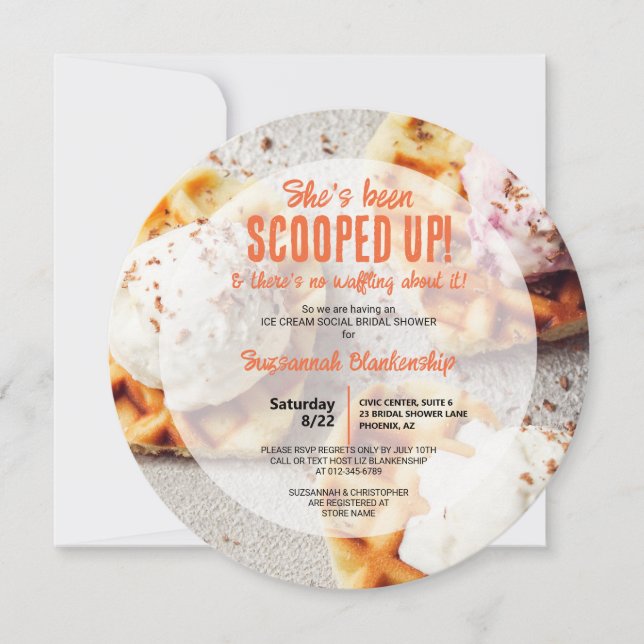 Heart Shaped Waffle Scooped Ice Cream Round Shower Invitation (Front)