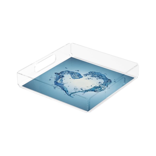 Heart-Shaped Water Splashes Acrylic Tray (Angled)