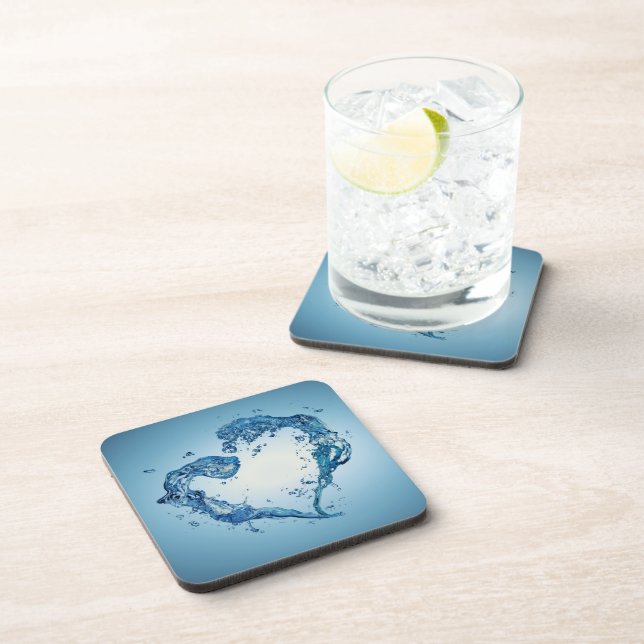 Heart-Shaped Water Splashes Beverage Coaster (Right Side)