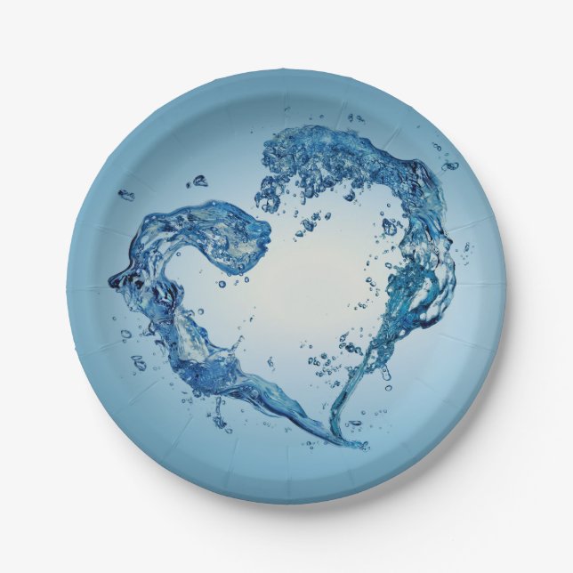 Heart-Shaped Water Splashes Paper Plates (Front)