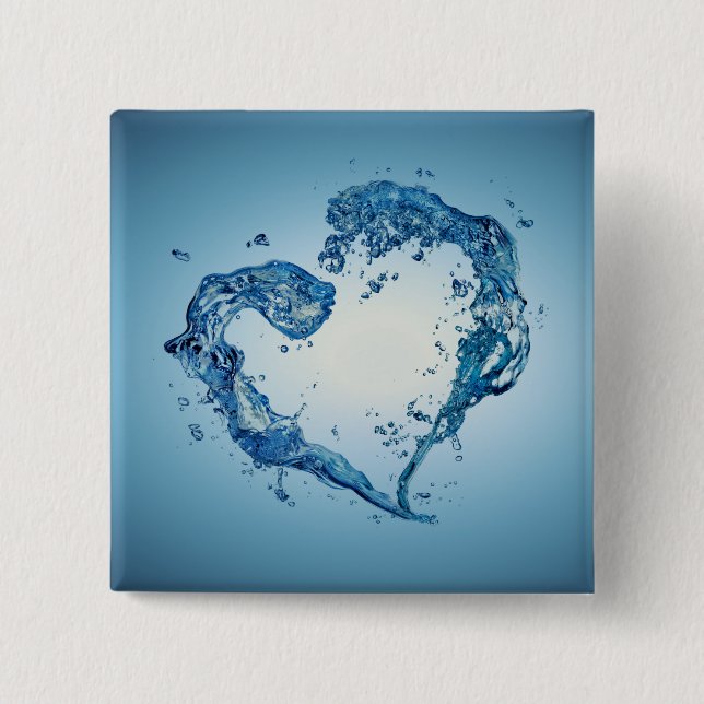 Heart-Shaped Water Splashes Pinback Button (Front)