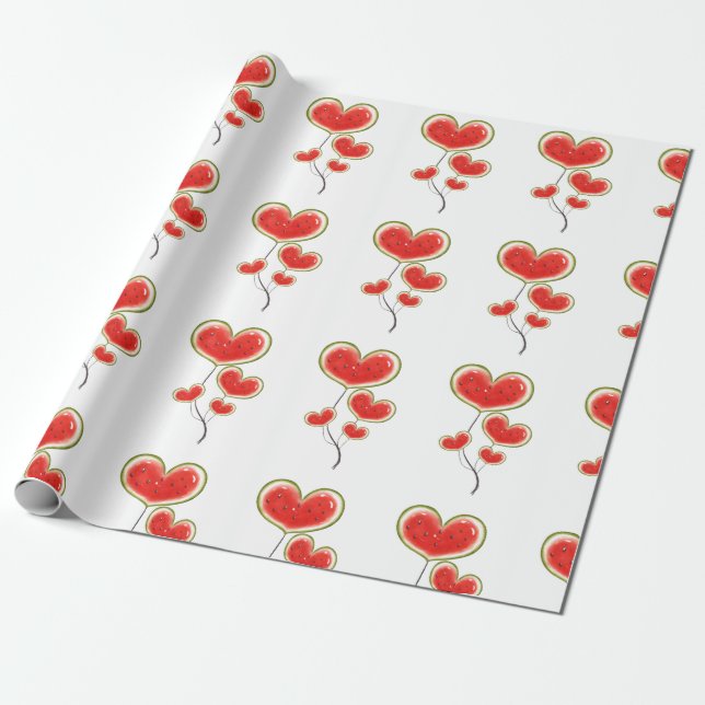 Heart Shaped Watermelon Ballons  Wrapping Paper (Unrolled)
