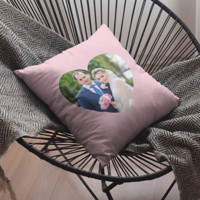 Heart Shaped Wedding Photo Pink Throw Pillow (Creator Uploaded)
