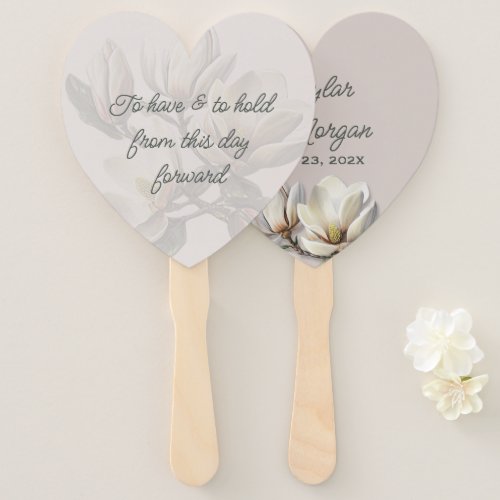 Heart_shaped Wedding Saying Magnolia Flowers Hand Fan