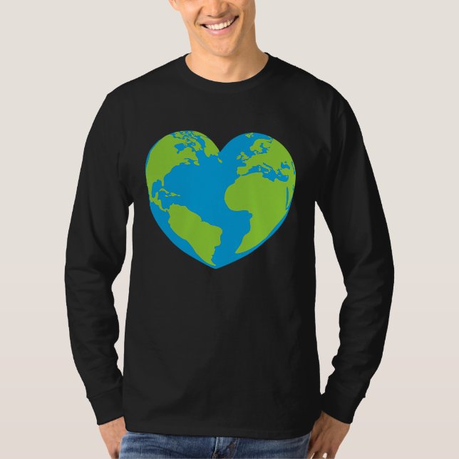 Heart shaped world earth globe world map T-Shirt (Front)