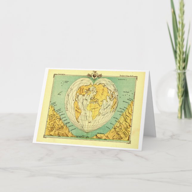 Heart Shaped World Map Blank Notecard (Front)