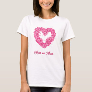 Heart Shaped Wreath of Flowers, Fuchsia Pink T-Shirt