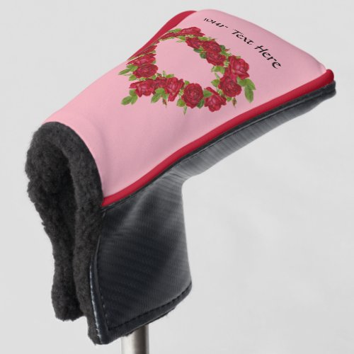 Heart Shaped Wreath of Pretty Red Roses on Pink Golf Head Cover