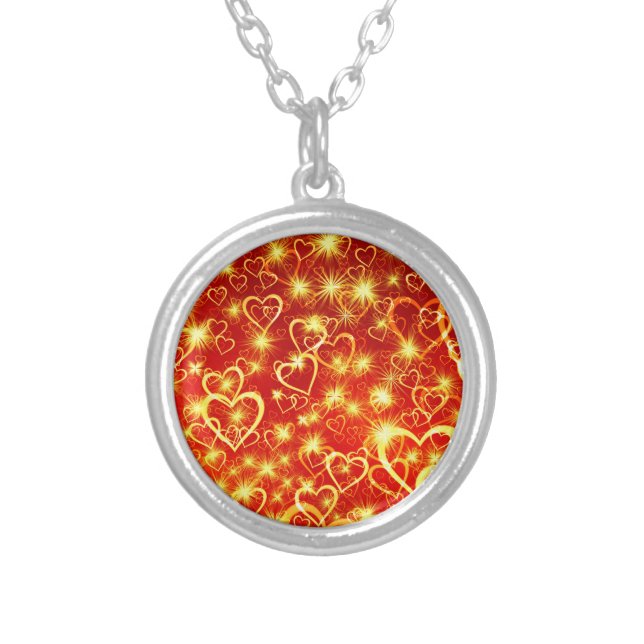 Heart Shapes Pattern-25622 Silver Plated Necklace (Front)