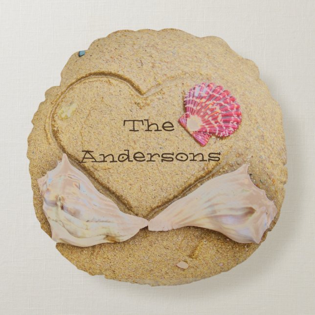 heart, shells, + Love on beach custom  pillow (Front)