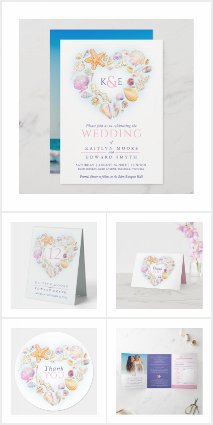 Heart shells watercolor art wedding 