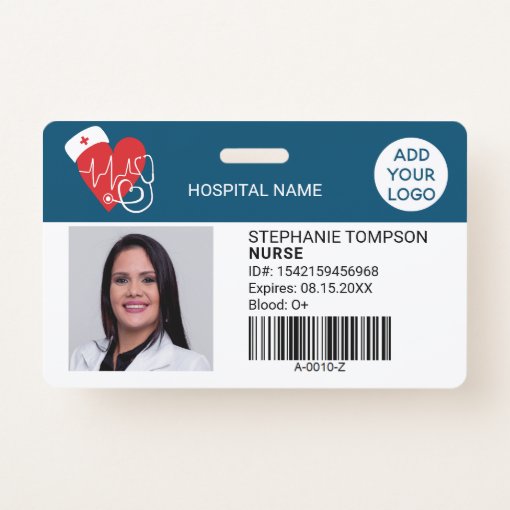 Heart sign blue professional nurse photo logo code badge | Zazzle