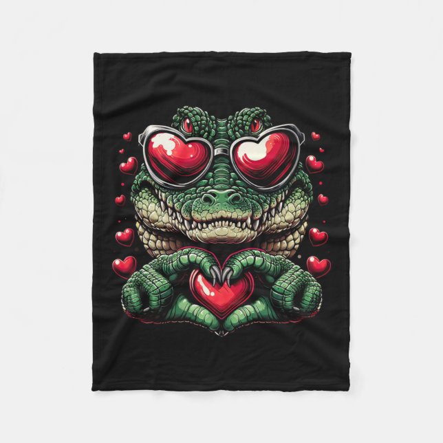 Heart Sign Hand Crocodile Mens Womens Crocodile Va Fleece Blanket (Front)