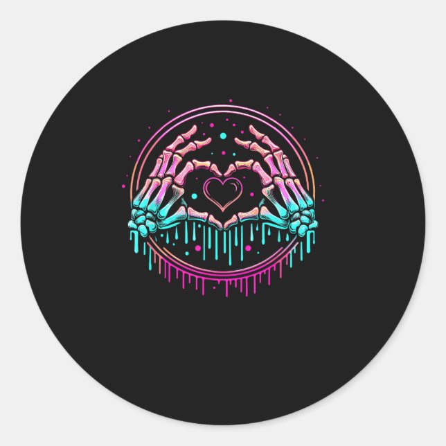 Heart Sign Skeleton Hand - Spooky Skeleton Hallowe Classic Round Sticker (Front)