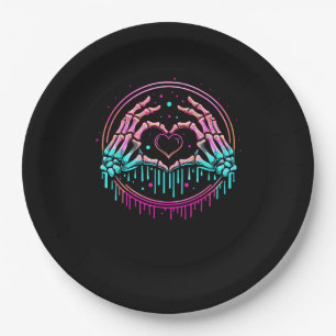 Heart Sign Skeleton Hand - Spooky Skeleton Hallowe Paper Plates