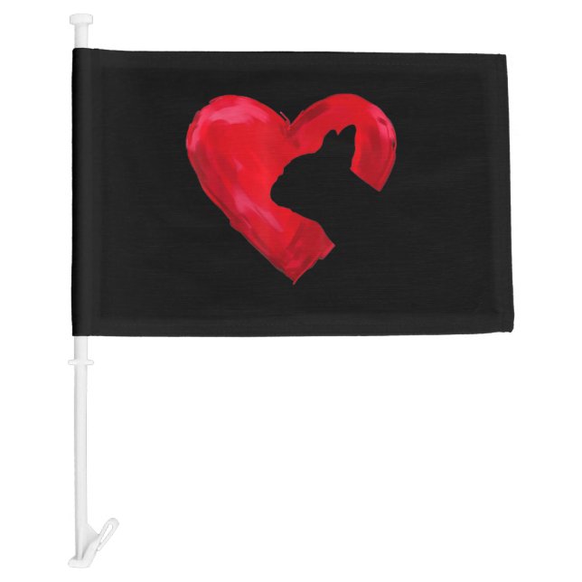 Heart Silhouette Valentines Day French Bulldog Gif Car Flag (Front)