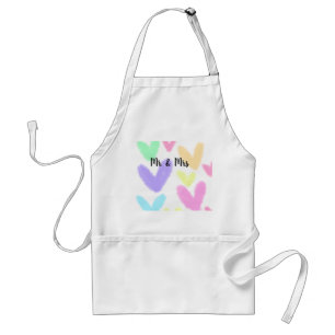 Heart simple minimal text style wedding Mr & mrs c Adult Apron