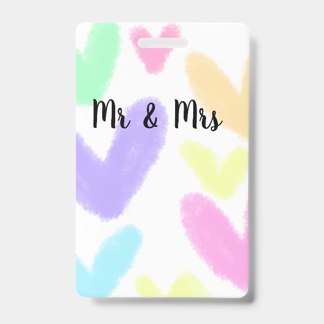 Heart simple minimal text style wedding Mr & mrs c Badge (Front)