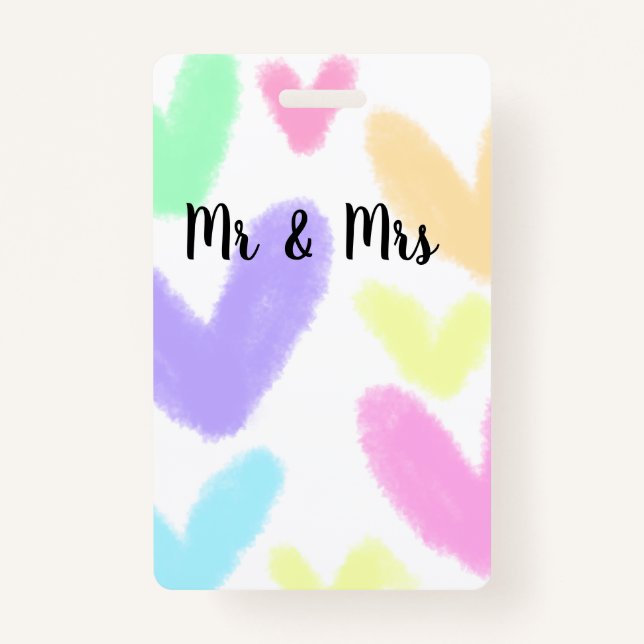Heart simple minimal text style wedding Mr & mrs c Badge (Front)