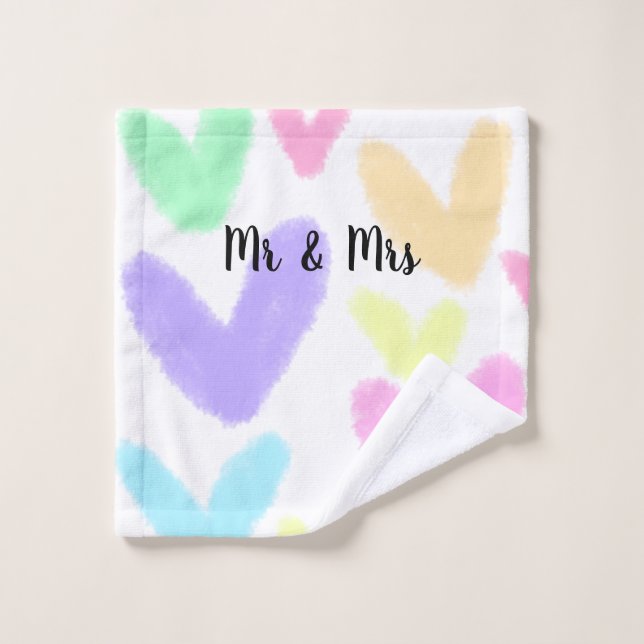 Heart simple minimal text style wedding Mr & mrs c Bath Towel Set (Wash Cloth)