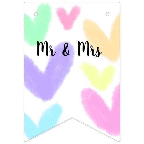 Heart simple minimal text style wedding Mr  mrs c Bunting Flags