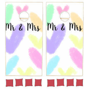 Heart simple minimal text style wedding Mr & mrs c Cornhole Set