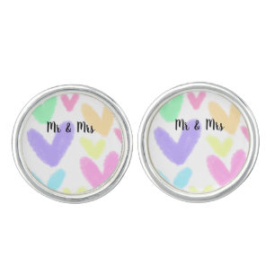 Heart simple minimal text style wedding Mr & mrs c Cufflinks
