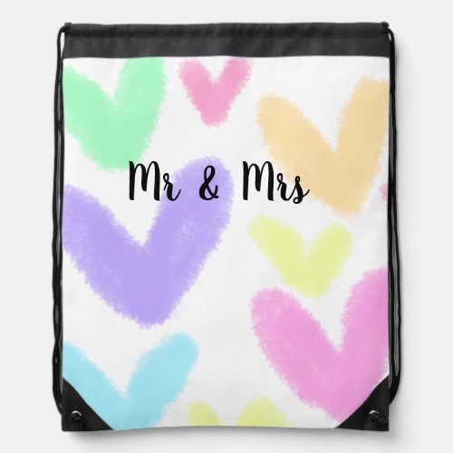 Heart simple minimal text style wedding Mr  mrs c Drawstring Bag