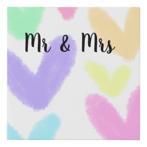 Heart simple minimal text style wedding Mr  mrs c Faux Canvas Print
