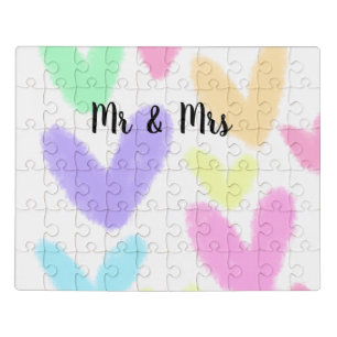 Heart simple minimal text style wedding Mr & mrs c Jigsaw Puzzle