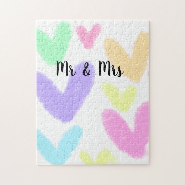 Heart simple minimal text style wedding Mr & mrs c Jigsaw Puzzle (Vertical)
