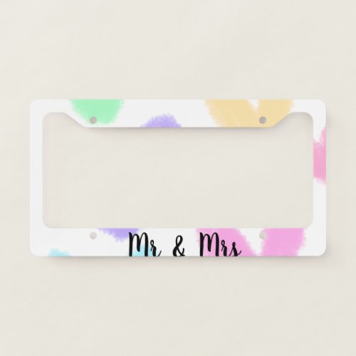 Heart simple minimal text style wedding Mr  mrs c License Plate Frame