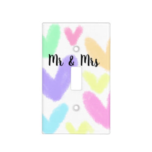 Heart simple minimal text style wedding Mr & mrs c Light Switch Cover