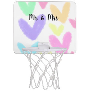 Heart simple minimal text style wedding Mr & mrs c Mini Basketball Hoop
