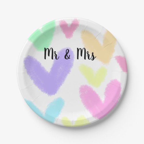 Heart simple minimal text style wedding Mr  mrs c Paper Plates