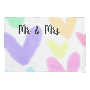 Heart simple minimal text style wedding Mr & mrs c Pillow Case