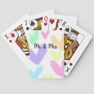 Heart simple minimal text style wedding Mr & mrs c Poker Cards