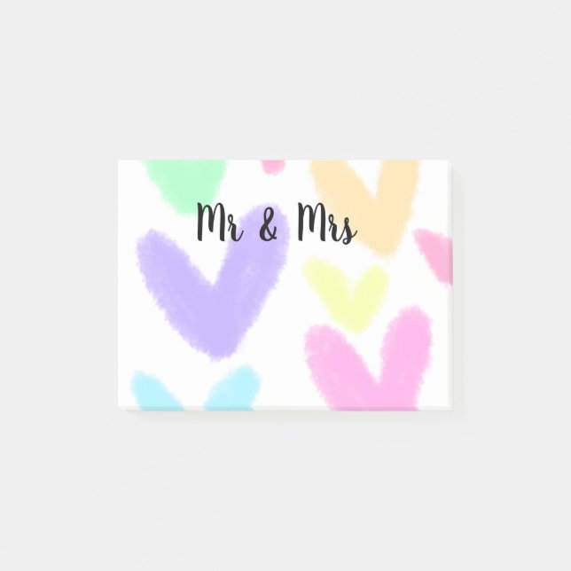 Heart simple minimal text style wedding Mr & mrs c Post-it Notes (Front)