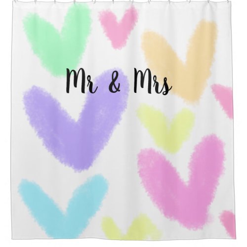 Heart simple minimal text style wedding Mr  mrs c Shower Curtain
