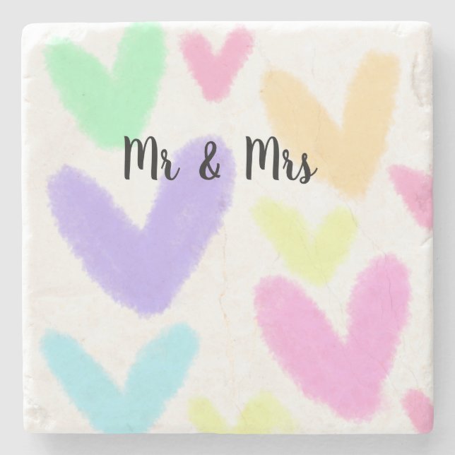 Heart simple minimal text style wedding Mr & mrs c Stone Coaster (Front)