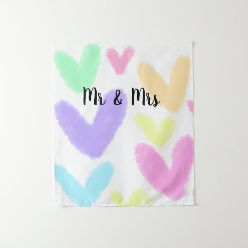 Heart simple minimal text style wedding Mr  mrs c Tapestry