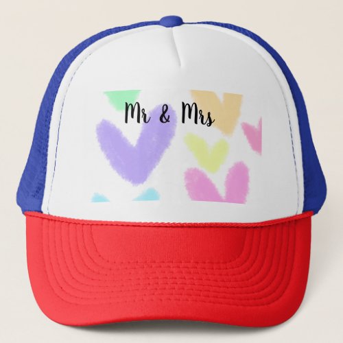 Heart simple minimal text style wedding Mr  mrs c Trucker Hat