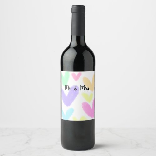 Heart simple minimal text style wedding Mr  mrs c Wine Label