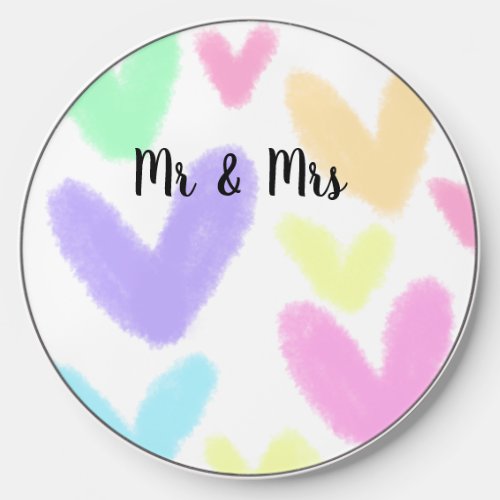 Heart simple minimal text style wedding Mr  mrs c Wireless Charger