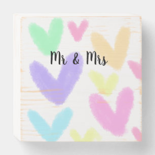 Heart simple minimal text style wedding Mr & mrs c Wooden Box Sign