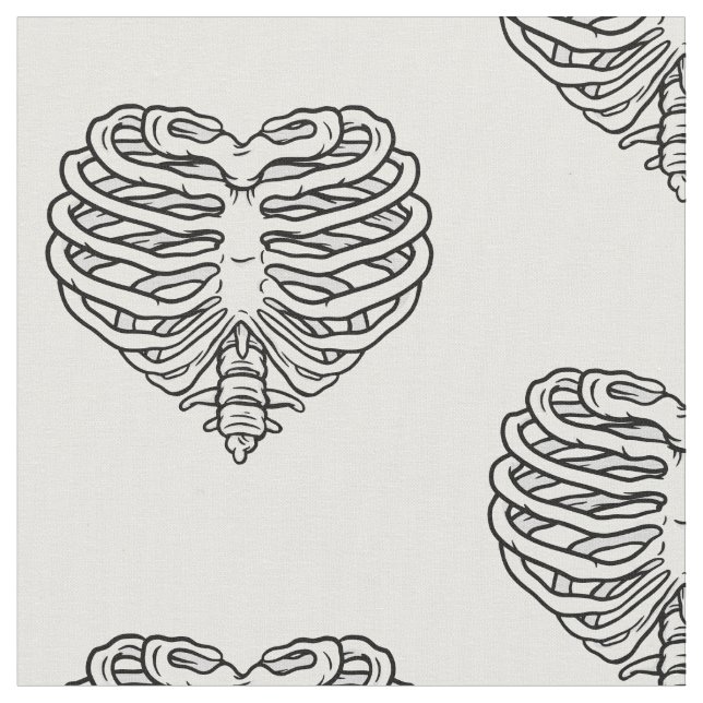 heart skeleton goth valentines fabric (Close Up)